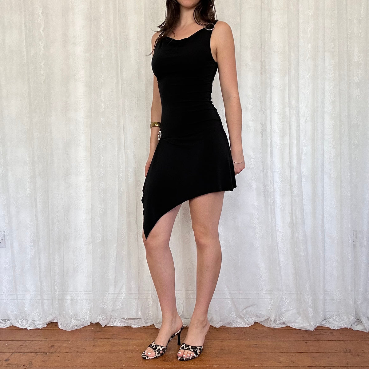 vintage 00s black slinky buckle dress