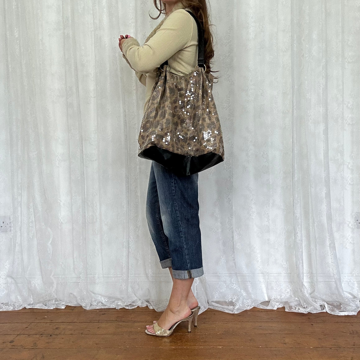 vintage 00s sequin leopard print shoulder bag