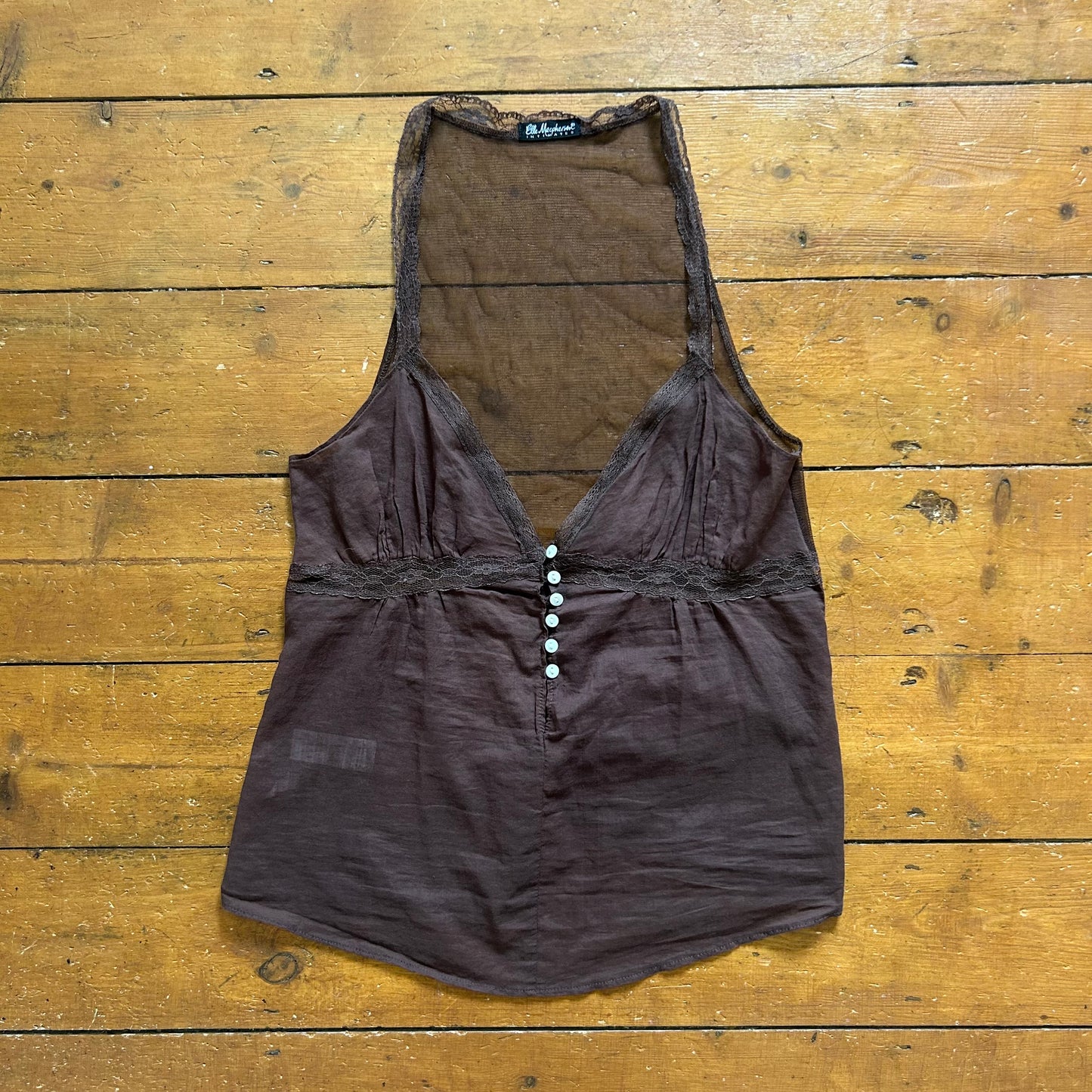 vintage 00s brown lacy button detail cami