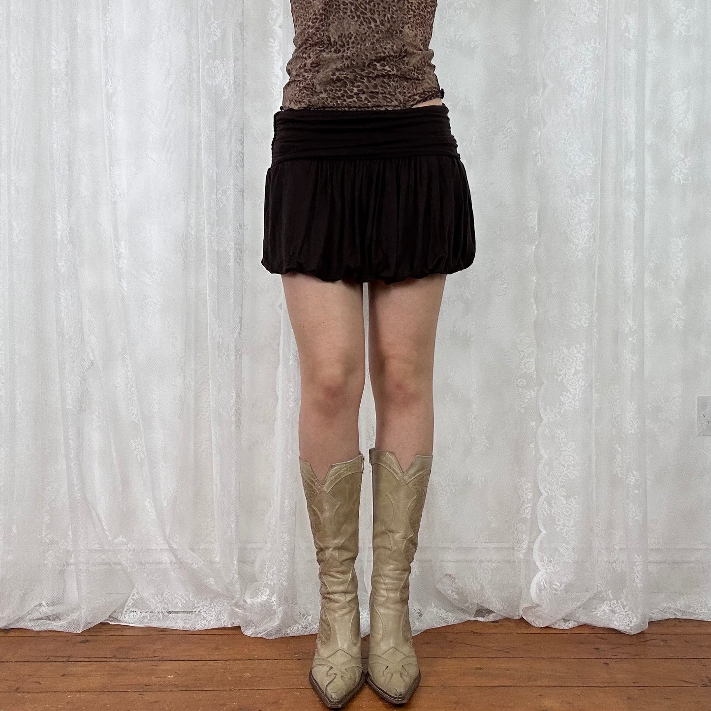 vintage 00s dark brown bubble hem mini skirt