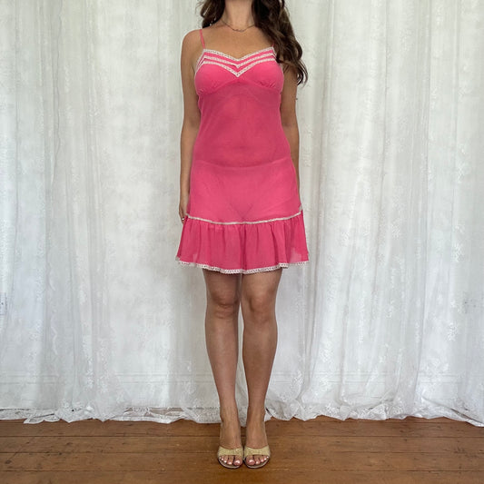 vintage 00s pink sheer lace trim mini dress