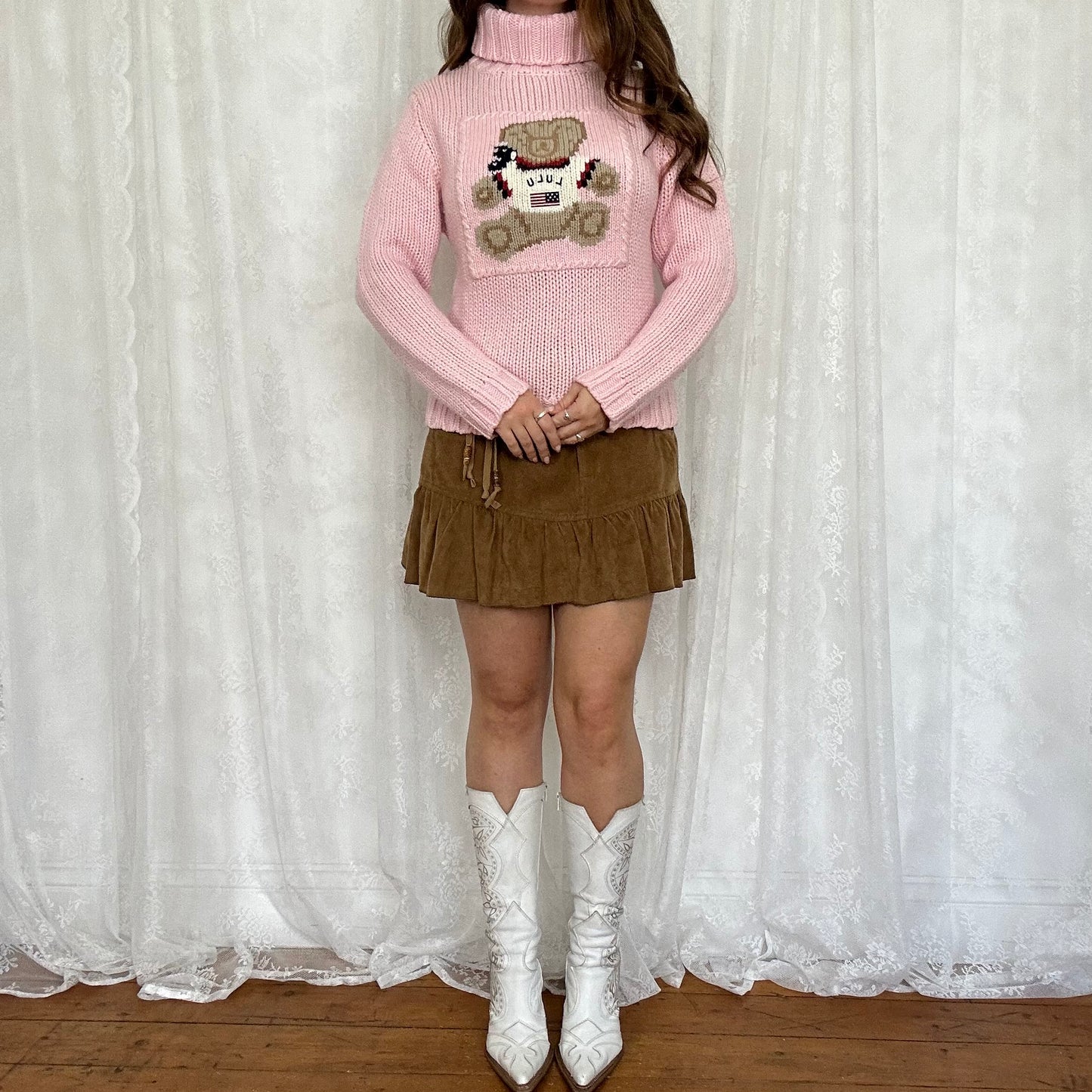 vintage 00s pink lulu castagnette knitted teddy bear jumper