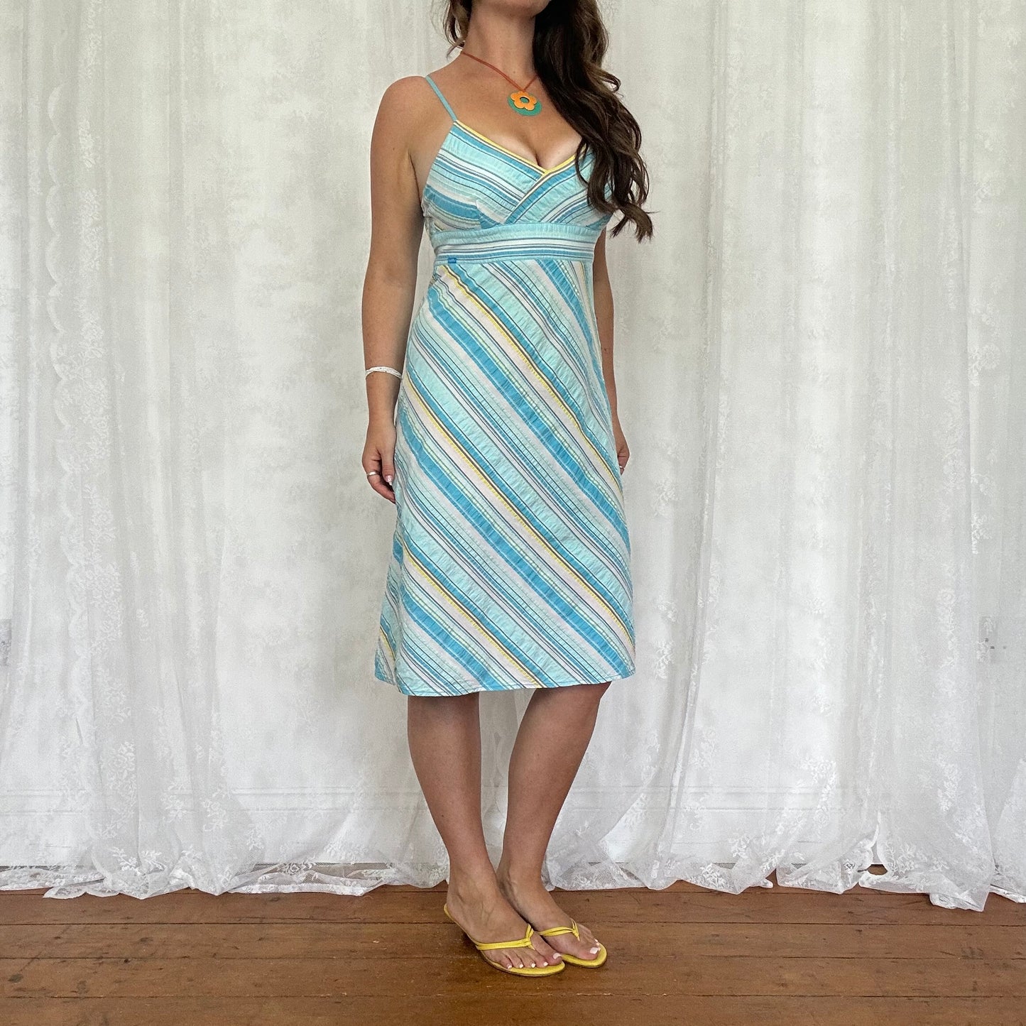 vintage 00s blue striped cotton midi dress