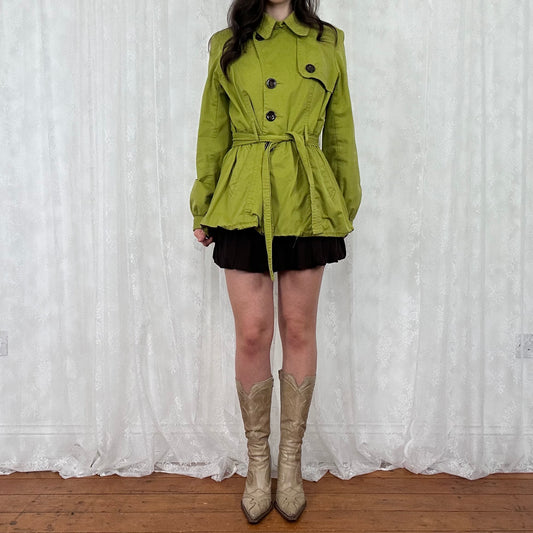 vintage 00s chartreuse green long peacoat