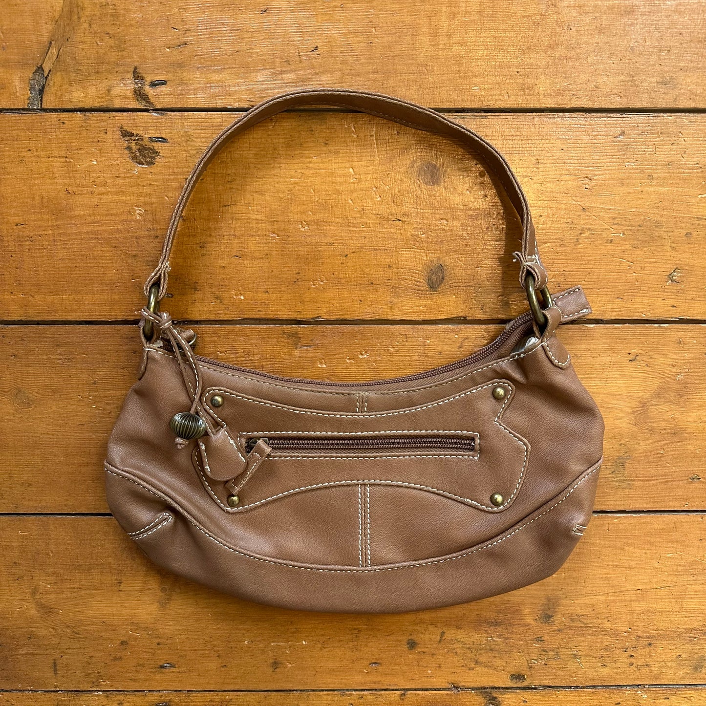 vintage 00s brown faux leather mini handbag