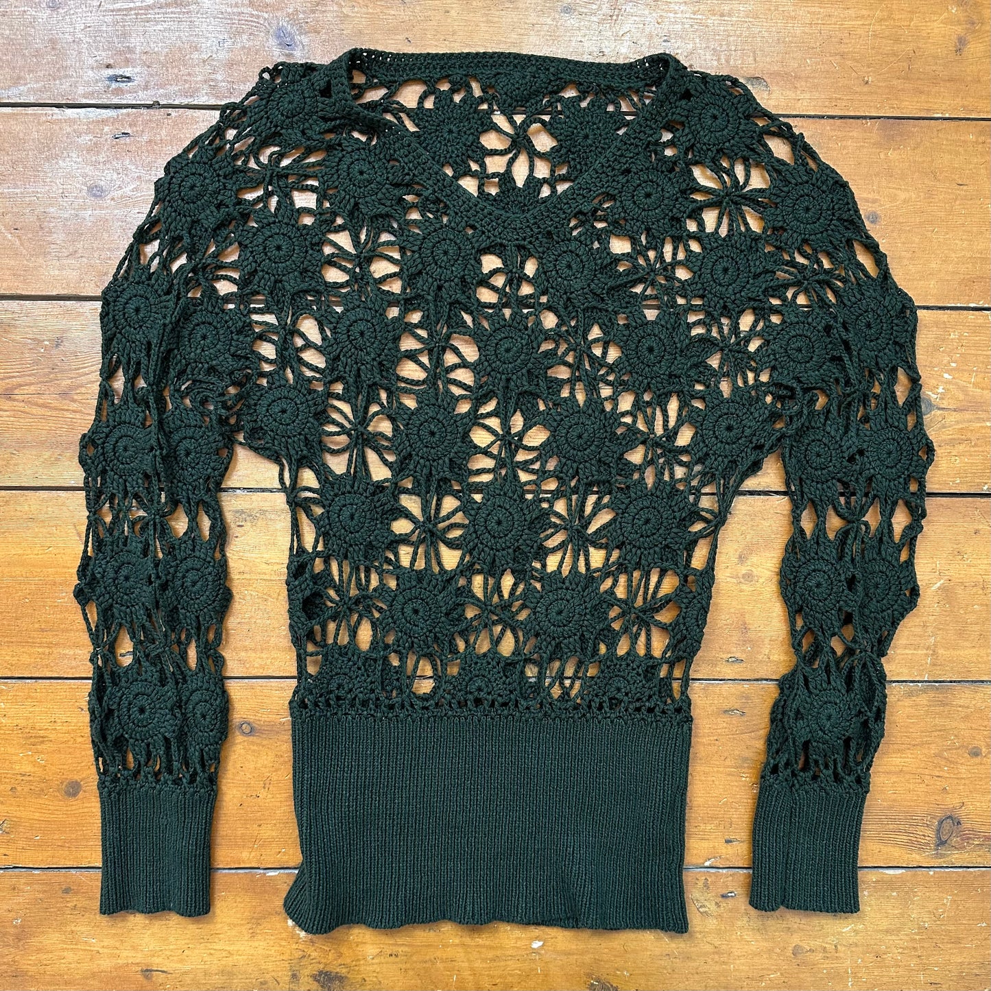 vintage 00s khaki crochet jumper