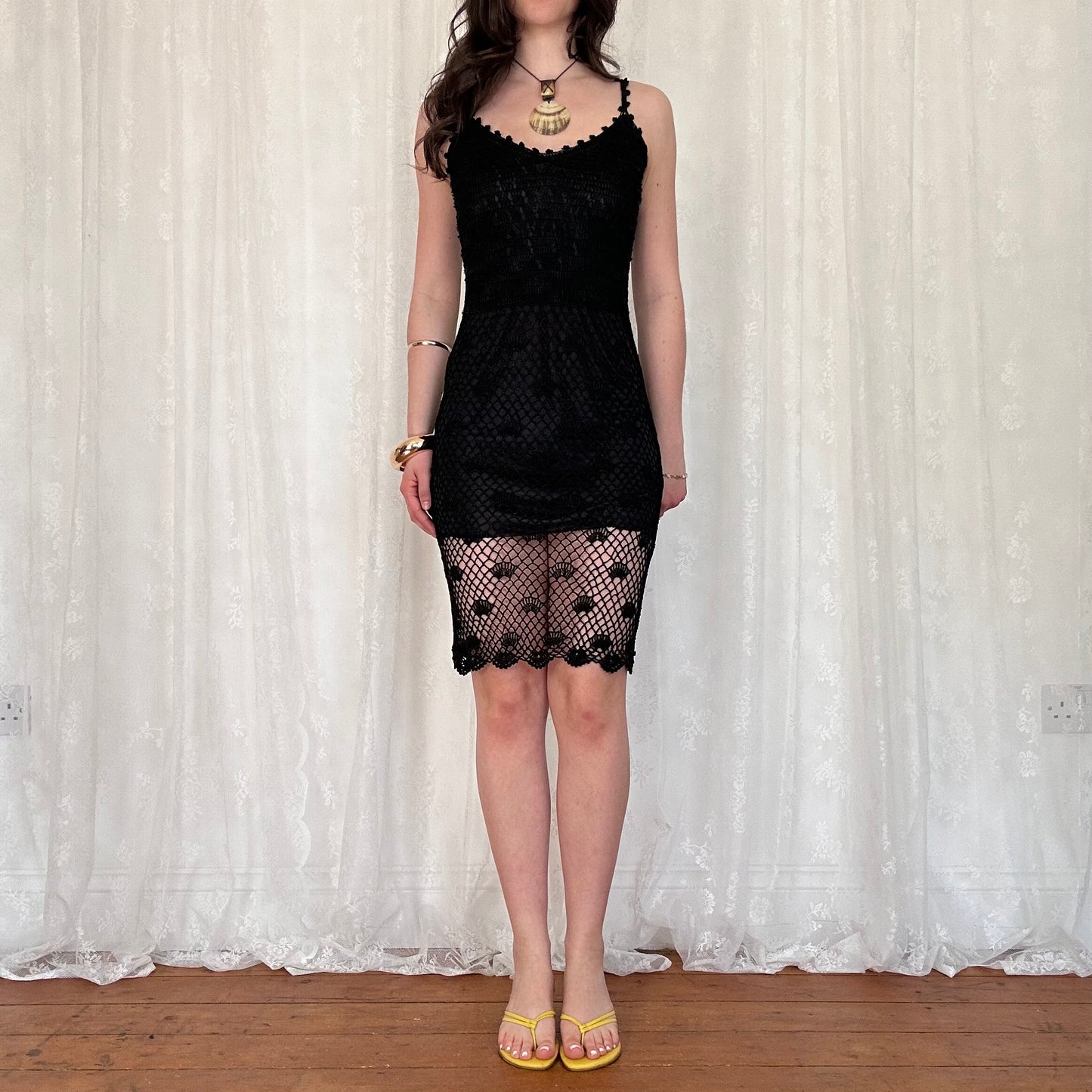 vintage 00s black crochet midi dress