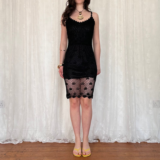vintage 00s black crochet midi dress