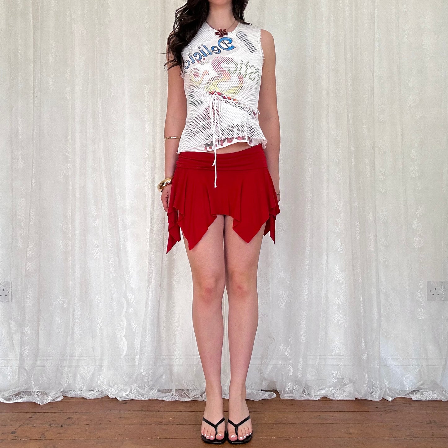 vintage 00s white netted graphic tank top