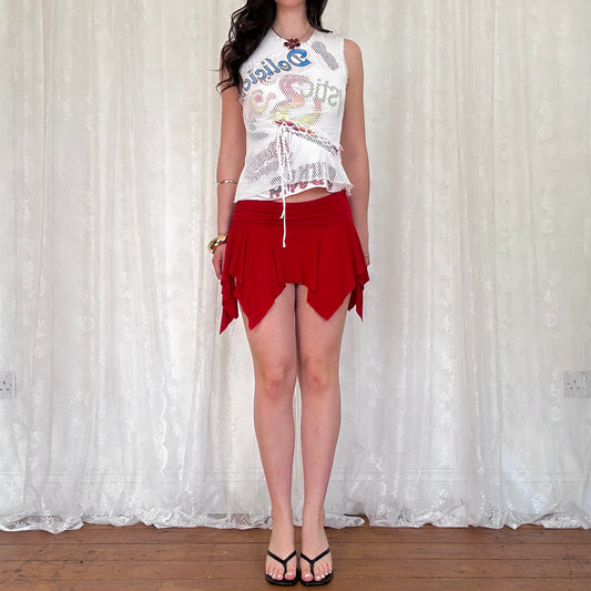 vintage 00s white netted graphic tank top