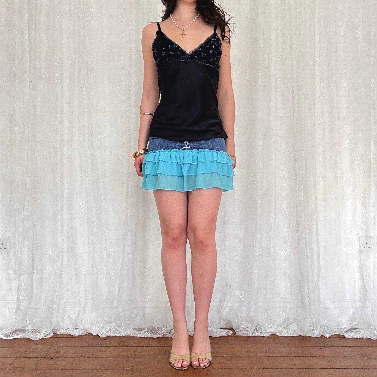vintage 00s navy blue floral cami top