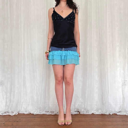 vintage 00s navy blue floral cami top
