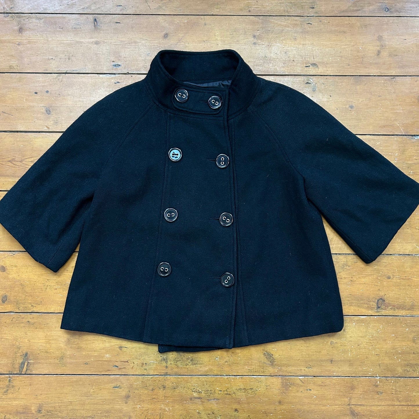 vintage 00s black crop sleeve peacoat blazer