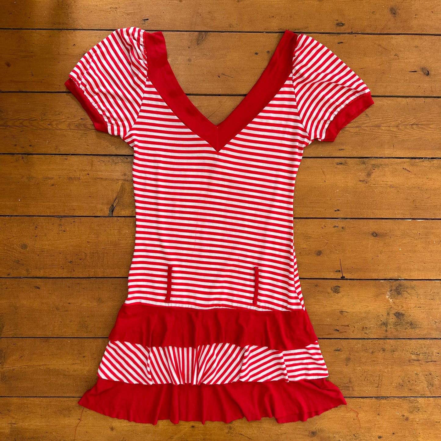 vintage 00s red and white striped rara mini dress